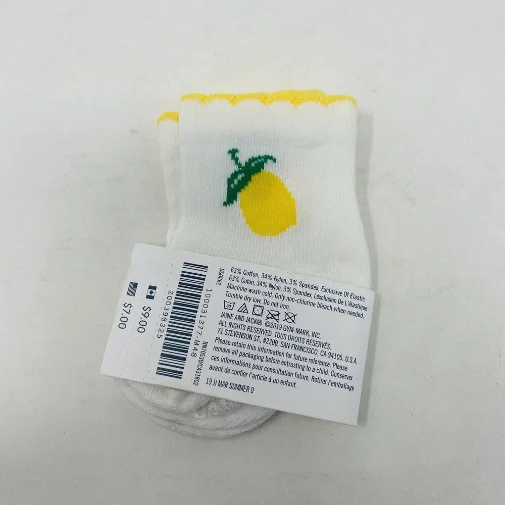 Janie and Jack Baby Girls‎ 0-3 Months Lemon Print Scalloped Ankle Socks in White